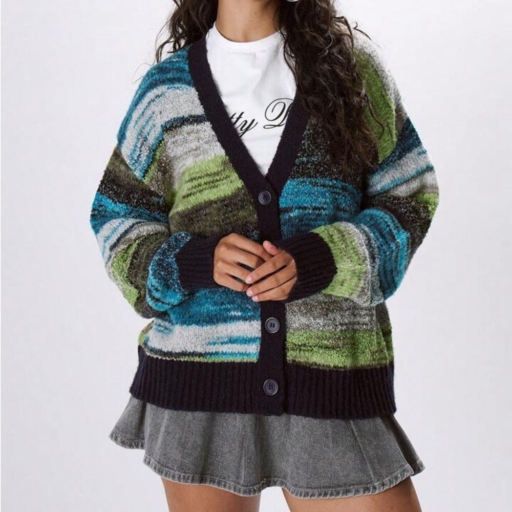 MUSERA contrast binding knit cardigan sweater Women’s Size Small‎